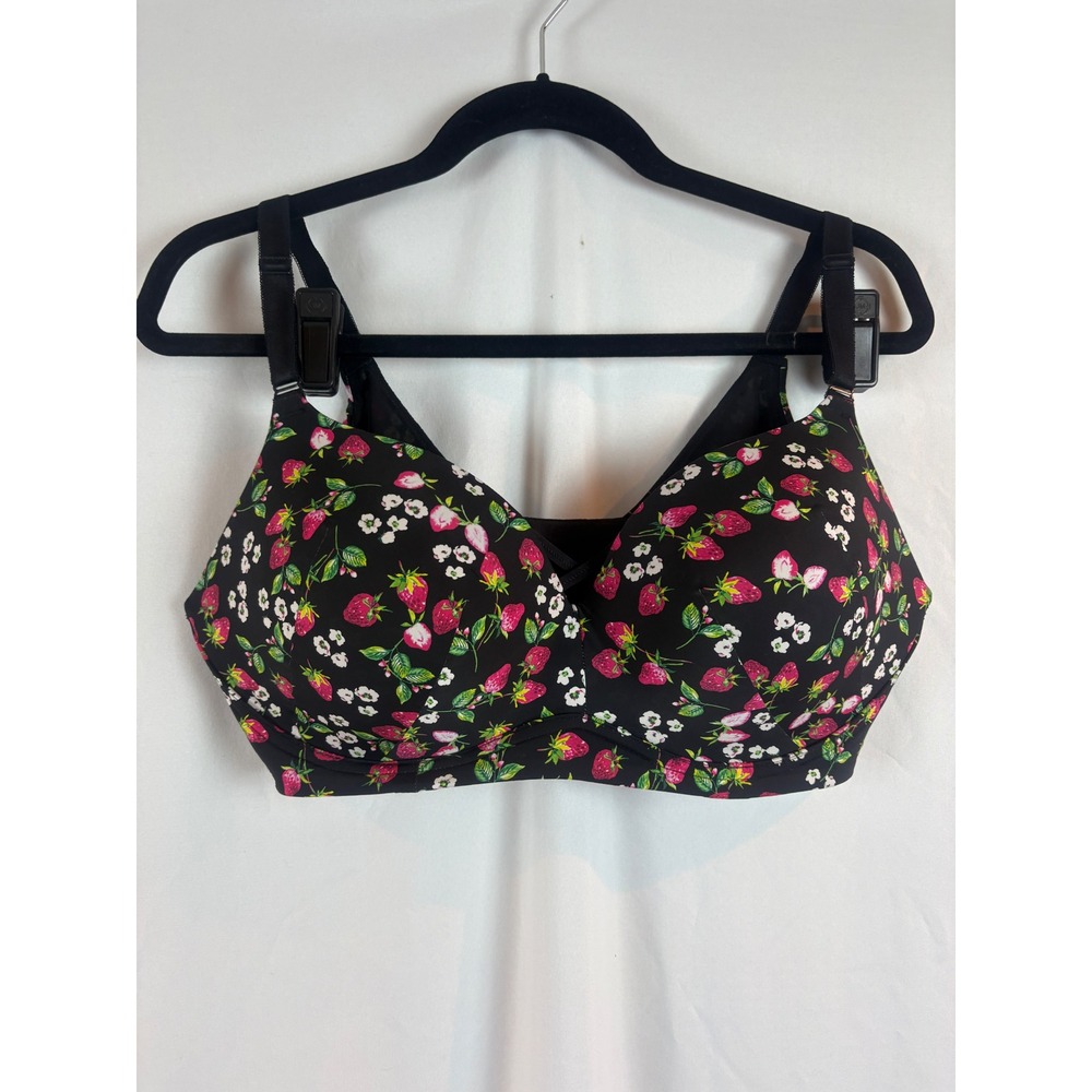 Torrid 360 Back Smoothing Wireless Bra 40DD Black Strawberry Floral 43540846